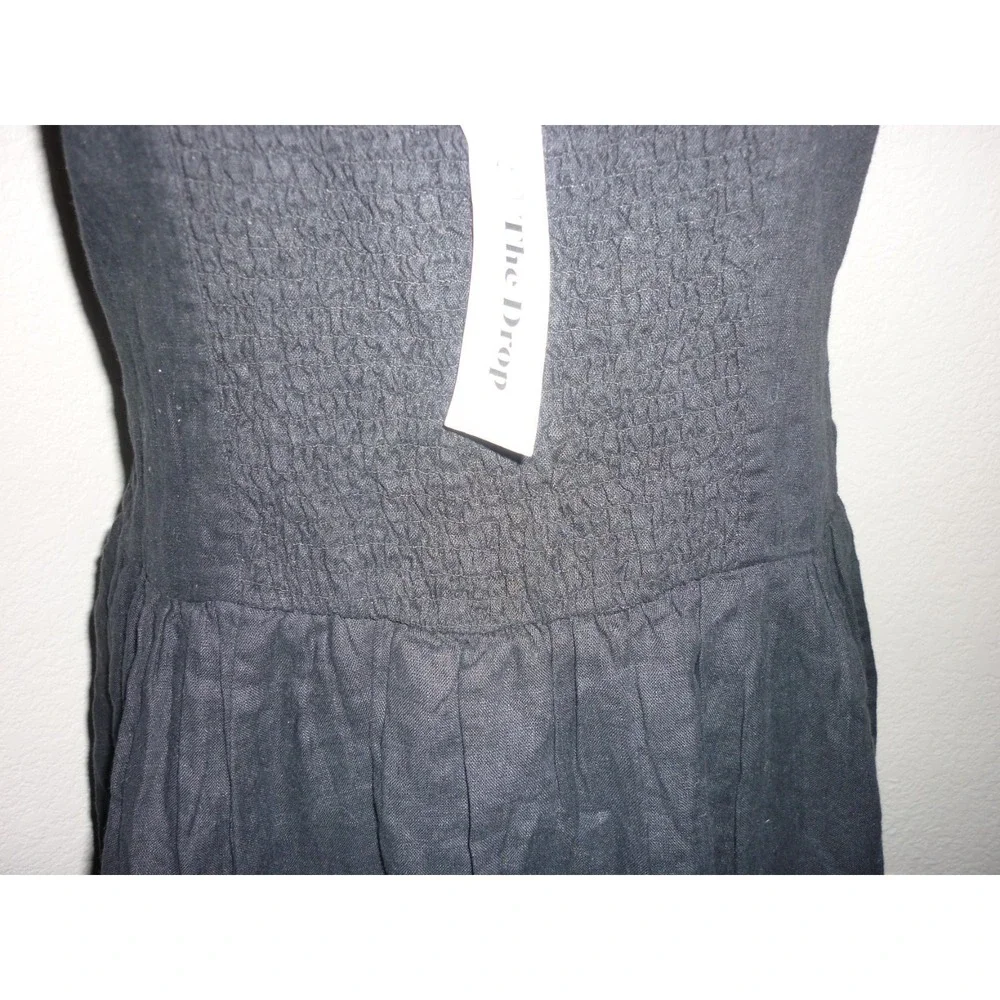 The Drop Black Linen Blend Smocked Back Midi Dress Sleeveless Square Neck Large - Picture 7 of 7